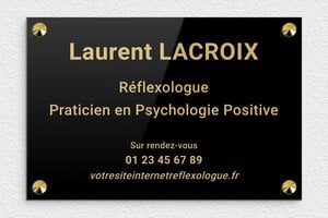 Plaque Professionnelle Réflexologue - plaquepro-job-reflexologue-002-0 - 300 x 200 mm - noir-or - screws-caps - plaquepro-job-reflexologue-002-0