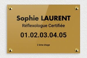 Plaque Réflexologue - plaquepro-job-reflexologue-003-0 - 300 x 200 mm - or-fonce-noir - screws-caps - plaquepro-job-reflexologue-003-0