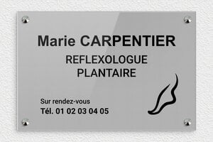 Plaque Professionnelle Réflexologue - plaquepro-job-reflexologue-005-0 - 300 x 200 mm - gris-noir - screws-caps - plaquepro-job-reflexologue-005-0