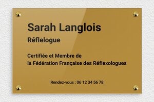 Plaque Professionnelle Réflexologue - plaquepro-job-reflexologue-005-4 - 300 x 200 mm - or-fonce-noir - screws-caps - plaquepro-job-reflexologue-005-4