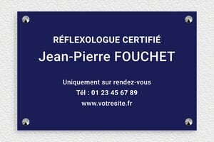 Plaque Réflexologue - plaquepro-job-reflexologue-008-4 - 300 x 200 mm - bleu-marine-blanc - screws-caps - plaquepro-job-reflexologue-008-4