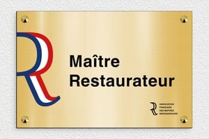 Signalétique restaurant - plaquepro-job-restaurate2ur-002-0 - 300 x 200 mm - or-brosse-noir - screws-caps - plaquepro-job-restaurate2ur-002-0