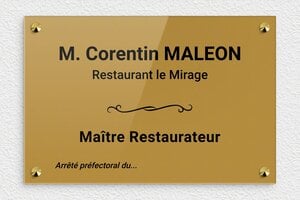 Plaque Professionnelle Maître Restaurateur - plaquepro-job-restaurateur-001-0 - 300 x 200 mm - or-fonce-noir - screws-caps - plaquepro-job-restaurateur-001-0