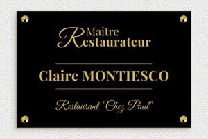 Menu QR code restaurant - plaquepro-job-restaurateur-001-4 - 300 x 200 mm - noir-or - screws-caps - plaquepro-job-restaurateur-001-4