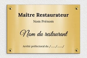 Signalétique restaurant - plaquepro-job-restaurateur-002-4 - 300 x 200 mm - or-brosse-noir - screws-caps - plaquepro-job-restaurateur-002-4