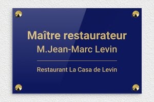 Plaque Maître Restaurateur - plaquepro-job-restaurateur-005-4 - 300 x 200 mm - bleu-or - screws-caps - plaquepro-job-restaurateur-005-4