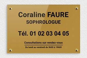Plaque Sophrologue - plaquepro-job-sophrologue-001-0 - 300 x 200 mm - or-fonce-noir - screws-caps - plaquepro-job-sophrologue-001-0