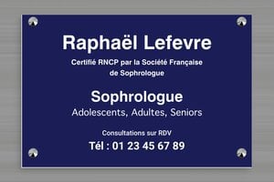 Plaque Sophrologue - plaquepro-job-sophrologue-004-4 - 300 x 200 mm - bleu-marine-blanc - screws-caps - plaquepro-job-sophrologue-004-4