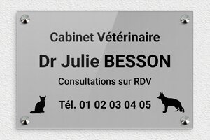 Plaque Vétérinaire - plaquepro-job-veterinaire-001-0 - 300 x 200 mm - gris-noir - screws-caps - plaquepro-job-veterinaire-001-0