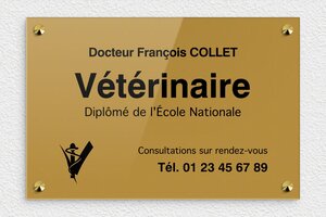 Plaque Vétérinaire - plaquepro-job-veterinaire-002-1 - 300 x 200 mm - or-fonce-noir - screws-caps - plaquepro-job-veterinaire-002-1