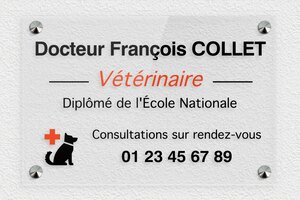 Plaque Vétérinaire - plaquepro-job-veterinaire-002-2 - 300 x 200 mm - transparent - screws-caps - plaquepro-job-veterinaire-002-2