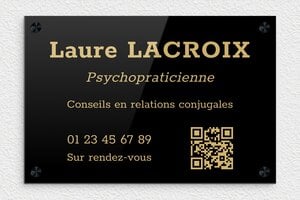 Plaque Psychologue - plaquepro-qr-code-001-3 - 300 x 200 mm - noir-or - screws-caps - plaquepro-qr-code-001-3