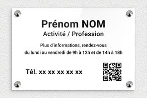 Plaque Professionnelle Plexiglass - plaquepro-qr-code-006-3 - 300 x 200 mm - blanc-noir - screws-caps - plaquepro-qr-code-006-3