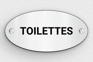 Plaque de porte WC - Toilettes et salle de bains - Plaque ovale de toilettes - 100 x 50 mm - PVC - gris-brosse-noir - screws - pp-laiton-005-1