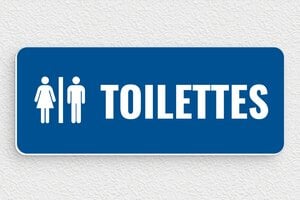 Plaque de porte WC - Toilettes et salle de bains - Plaque toilettes - 150 x 60 mm - PVC - bleu-blanc - glue - pp-piece-003-0