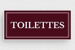 Plaque de porte WC - Toilettes et salle de bains - Plaquette de porte toilettes - 80 x 35 mm - PVC - bordeau-blanc - glue - pp-piece-003-4
