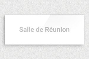 Plaque de porte plexiglas - Plaque salle de réunion - 210 x 80 mm - Plexiglass - blanc-argent - glue - pp-piece-012-1