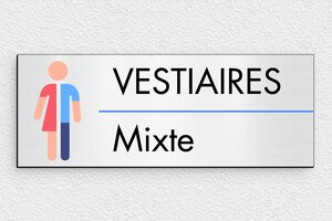 Signalétique pour association - Plaque vestiaire mixte - 210 x 80 mm - PVC - gris-brosse-noir - glue - pp-piece-quadri-013-5