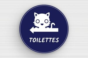 Plaque de porte WC - Toilettes et salle de bains - Plaque ronde de toilettes avec direction - 200 x 200 mm - PVC - bleu-marine-blanc - glue - pp-toilette-005-4