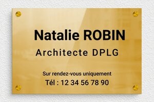 Plaque Professionnelle Laiton - ppro-architecte-001-47 - 300 x 200 mm - poli - screws-spacer - ppro-architecte-001-47