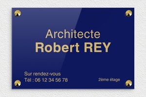 Créez votre plaque professionnelle personnalisée - ppro-architecte-002-4 - 300 x 200 mm - bleu-or - screws-caps - ppro-architecte-002-4