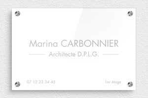 Plaque Architecte - ppro-architecte-004-1 - 300 x 200 mm - blanc-argent - screws-spacer - ppro-architecte-004-1