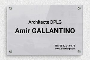 Plaque Professionnelle Architecte - ppro-architecte-004-4 - 300 x 200 mm - miroir-argent-noir - screws-spacer - ppro-architecte-004-4