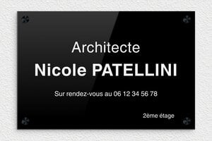 Plaque Professionnelle Plexiglass - ppro-architecte-006-11 - 300 x 200 mm - noir-blanc - screws-caps - ppro-architecte-006-11