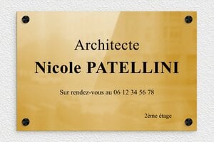 Plaque Professionnelle Laiton - ppro-architecte-006-14 - 300 x 200 mm - poli - screws-caps - ppro-architecte-006-14