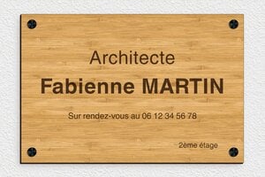 Plaque Professionnelle Bois - ppro-architecte-006-142 - 300 x 200 mm - bambou - screws-caps - ppro-architecte-006-142