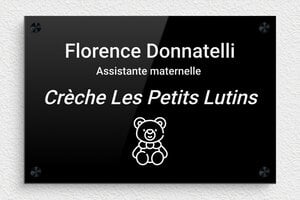 Plaque Professionnelle Plexiglass Noire - ppro-assistante-mat-002-2 - 300 x 200 mm - noir-blanc - screws-spacer - ppro-assistante-mat-002-2