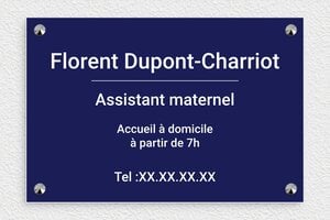 Plaque Professionnelle Assistante Maternelle - ppro-assistante-mat-003-2 - 300 x 200 mm - bleu-marine-blanc - screws-caps - ppro-assistante-mat-003-2