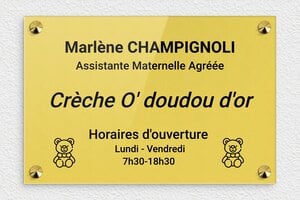 Plaque Professionnelle Assistante Maternelle - ppro-assistante-mat-004-2 - 300 x 200 mm - or-clair-noir - screws-caps - ppro-assistante-mat-004-2