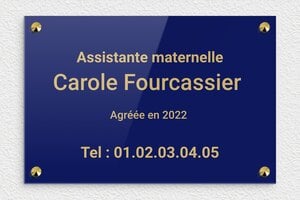 Plaque Assistante Maternelle - ppro-assistante-mat-005-2 - 300 x 200 mm - bleu-or - screws-caps - ppro-assistante-mat-005-2