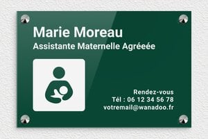 Plaque Assistante Maternelle - ppro-assistantematernelle-001-4 - 300 x 200 mm - vert-blanc - screws-caps - ppro-assistantematernelle-001-4