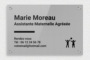 Plaque Professionnelle Assistante Maternelle - ppro-assistantematernelle-002-4 - 300 x 200 mm - gris-noir - screws-caps - ppro-assistantematernelle-002-4