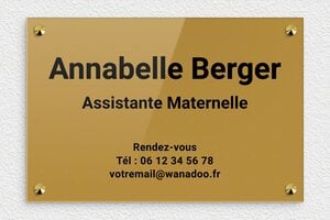 Plaque Assistante Maternelle - ppro-assistantematernelle-003-4 - 300 x 200 mm - or-fonce-noir - screws-caps - ppro-assistantematernelle-003-4