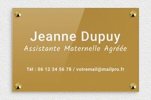 Plaque Professionnelle Assistante Maternelle - ppro-assistantematernelle-005-4 - 300 x 200 mm - or-fonce-blanc - screws-caps - ppro-assistantematernelle-005-4