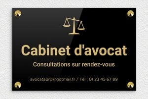 Plaque Avocat - ppro-avocat-001-4 - 300 x 200 mm - noir-or - screws-caps - ppro-avocat-001-4