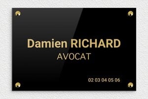 Plaque Avocat - ppro-avocat-002-0 - 300 x 200 mm - noir-or - screws-caps - ppro-avocat-002-0