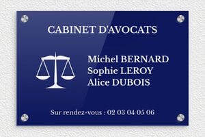 Plaque Professionnelle Logo  - ppro-avocat-003-0 - 300 x 200 mm - bleu-blanc - screws-caps - ppro-avocat-003-0