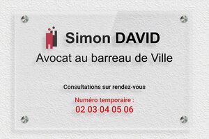 Plaque Professionnelle Plexiglass Transparent - ppro-avocat-pvc-00214 - 300 x 200 mm - transparent - screws-spacer - ppro-avocat-pvc-00214