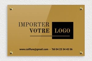 Plaque Coiffeur - ppro-coiffeur-002-1 - 300 x 200 mm - or-fonce-noir - screws-caps - ppro-coiffeur-002-1