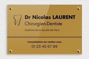 Plaque Dentiste - ppro-dentiste-001-0 - 300 x 200 mm - or-fonce-noir - screws-caps - ppro-dentiste-001-0