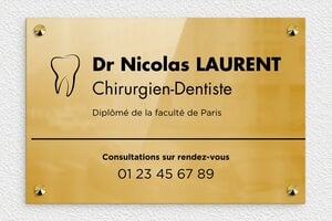 Plaque Professionnelle Laiton - ppro-dentiste-001-045 - 300 x 200 mm - poli - screws-caps - ppro-dentiste-001-045