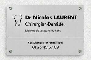 Plaque Professionnelle Aluminium - ppro-dentiste-001-047 - 300 x 200 mm - anodise - screws-spacer - ppro-dentiste-001-047