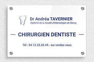 Plaque Dentiste - ppro-dentiste-001-1 - 300 x 200 mm - blanc-bleu - screws-spacer - ppro-dentiste-001-1