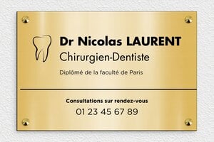 Plaque Professionnelle PVC - ppro-dentiste-001-11 - 300 x 200 mm - or-brosse-noir - screws-caps - ppro-dentiste-001-11