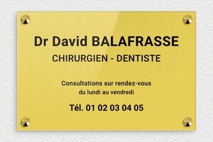 Plaque Dentiste - ppro-dentiste-002-0 - 300 x 200 mm - or-clair-noir - screws-caps - ppro-dentiste-002-0