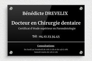 Plaque Dentiste - ppro-dentiste-002-1 - 300 x 200 mm - noir-blanc - screws-spacer - ppro-dentiste-002-1